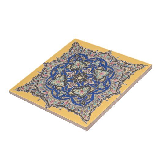 Arabisch Tile Yellow Middle East Blue Gold Design Tegeltje (Zijkant)