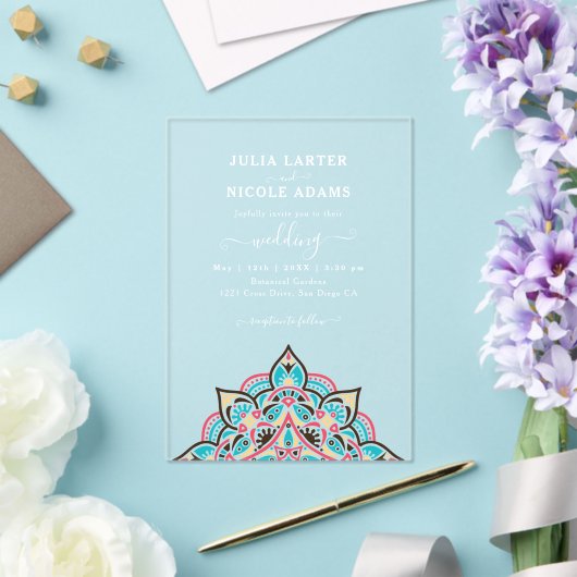 Arabische Art Nouveau Bloemenboog Mandala bruiloft Acryl Uitnodigingen (Insitu (Huwelijk))