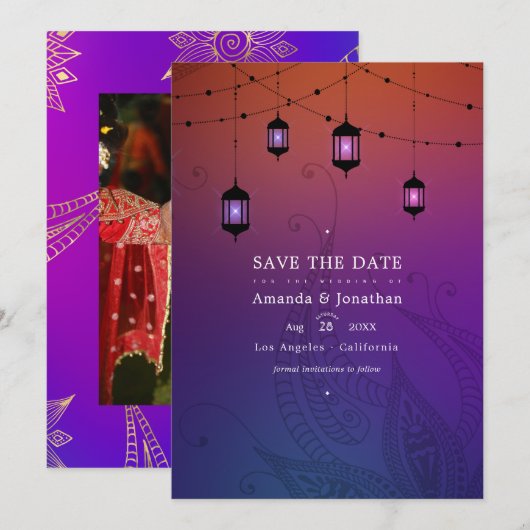Arabische Bollywood-huwelijksfoto Save The Date (Voorkant / Achterkant)