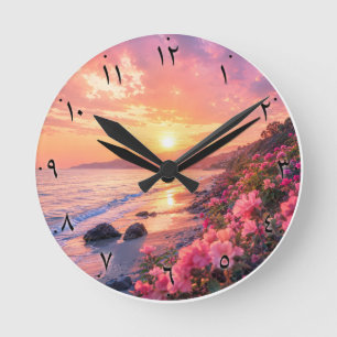 Arabische cijfers Sunset Beach Wandklok   Bloem