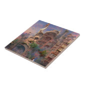 Arabische fantasiewoningen palmbomen digitale kuns tegeltje (Zijkant)