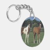 Arabische Foalen in grijs veld Sleutelhanger (Voorkant Links)