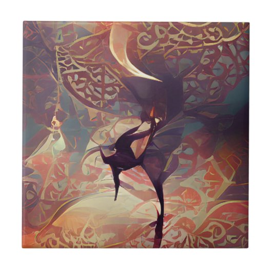 Arabische gouden rozen zwemmen en dansen digitale tegeltje (Voorkant)