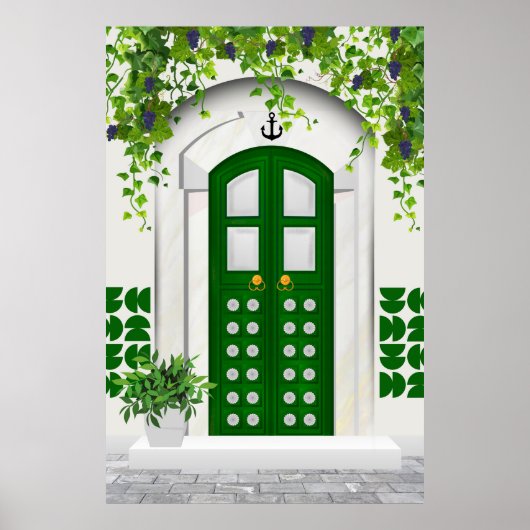 Arabische Libische oude groene deur muur kunst Poster (Voorkant)