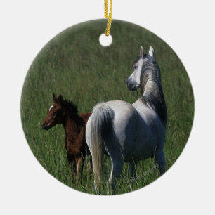 Arabische Mare & Foal Keramisch Ornament