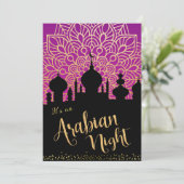 Arabische Nacht Paars en Zwart Uitnodiging (Staand voorkant)