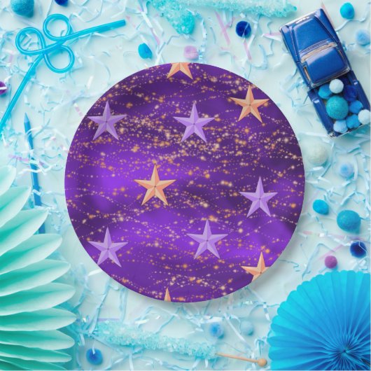 Arabische Nacht Paarse en goudsterren Papieren Bordje (Feest)