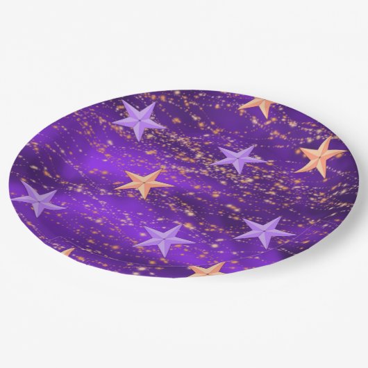 Arabische Nacht Paarse en goudsterren Papieren Bordje (Gekanteld)