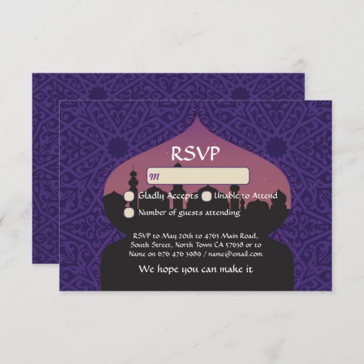 Arabische Nachten RSVP Huwelijksreactiekaarten (Voorkant / Achterkant)