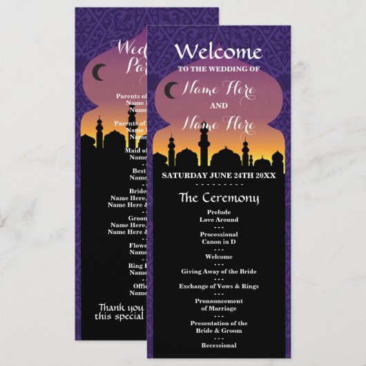 Arabische Nachten Trouwprogramma Programma Programmakaart (Voorkant / Achterkant)