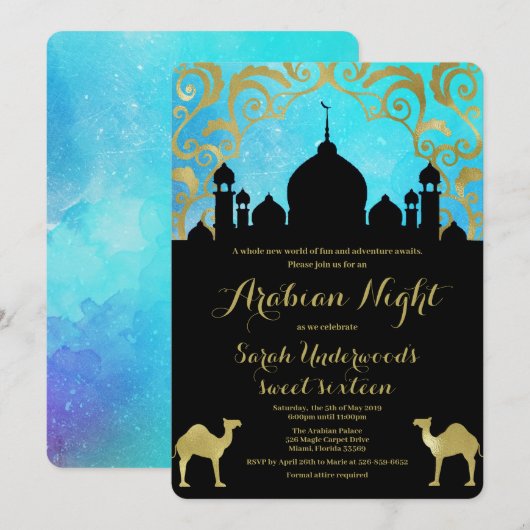 Arabische Nachten Turquoise en Gouden Verjaardagsu Kaart (Voorkant / Achterkant)