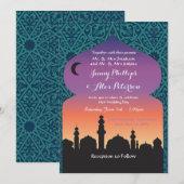 Arabische Night Wedding Party Marokkaanse Blauwgro Kaart (Voorkant / Achterkant)