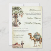 Arabische Palm Desert Camel QR Code Moslim Bruilof Kaart (Voorkant)