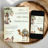 Arabische Palm Desert Camel QR Code Moslim Bruilof Kaart