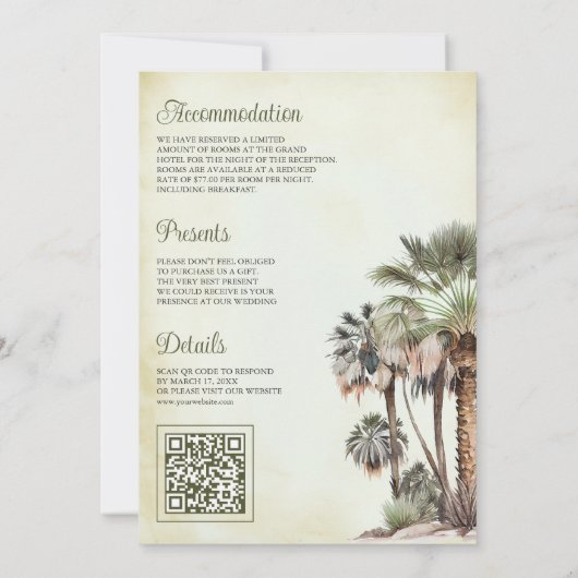 Arabische Palm Woestijn Kameel QR Code Moslim Brui Kaart (Achterkant)