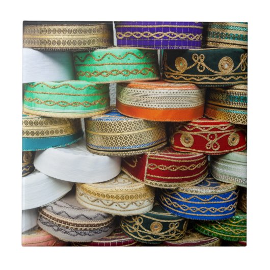 Arabische petten op de markt tegeltje (Voorkant)