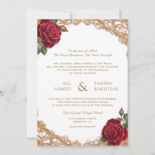 Arabische Rozen Goud Elegante Bloemontwerp Wedding Kaart (Voorkant)