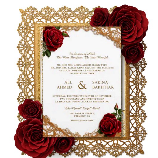 Arabische Rozen Goud Elegante Bloemontwerp Wedding Kaart