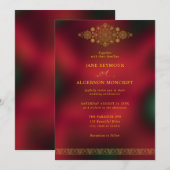 Arabische stijl huwelijksuitnodiging in goud en ro kaart (Voorkant / Achterkant)