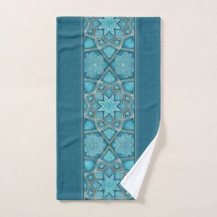 Arabische Teal Turquoise Blauwe Bloem Mandala Handdoek