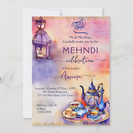 Arabische Turkse thee party mehndi henna party Kaart (Voorkant)