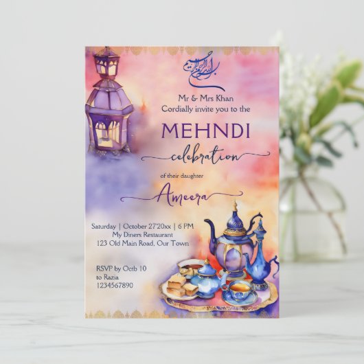 Arabische Turkse thee party mehndi henna party Kaart (Staand voorkant)