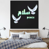Arabische vrede "Salaam" typografie met witte duiv Canvas Afdruk (Insitu (Slaapkamer))