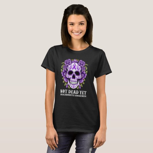 Arachnoiditis Awareness Graphic Flower Skull Aware T-shirt (Voorkant volledig)