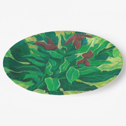 Aralia Leaf en Ochids Floral Art Pastel Painting Papieren Bordje (Gekanteld)