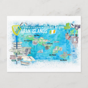 Aran Islands Ireland Illustrated Travel Map Briefkaart