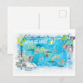 Aran Islands Ireland Illustrated Travel Map Briefkaart (Voorkant / Achterkant)