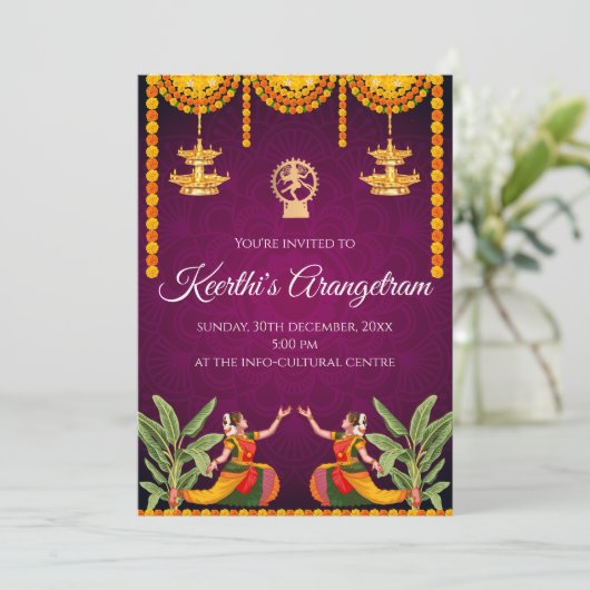Arangetram uitnodigen & Bharatnatyam show uitnodig Kaart (Staand voorkant)
