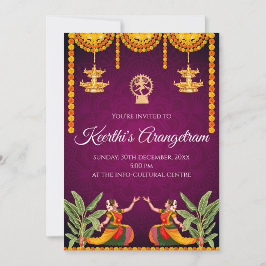 Arangetram uitnodiging & Bharatnatyam show Uitnodi (Voorkant)