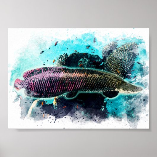 Arapaima Monster Vis Waterverf Pirarucu Paiche Poster (Voorkant)