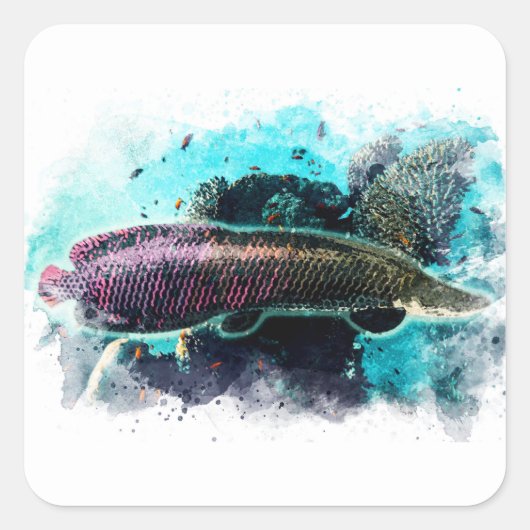 Arapaima Monster Vis Waterverf Pirarucu Paiche Vierkante Sticker (Voorkant)