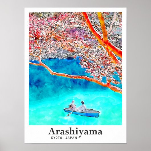 Arashiyama Kyoto Travel Waterverf met de hand gete Poster (Voorkant)