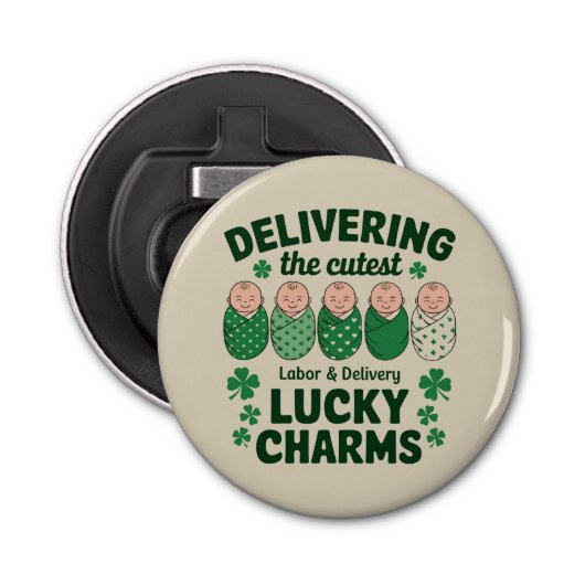 Arbeid & Levering Lucky Charm Nurse Shamrock Button Flesopener (Voorkant)