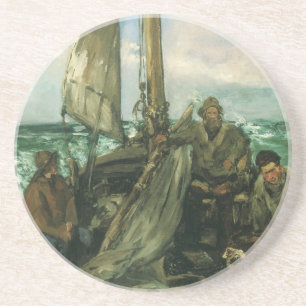 Arbeiders op Zee van Edouard Manet, Vintage Kunst Zandsteen Onderzetter