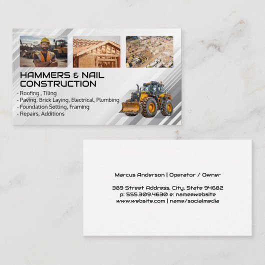 arbeiders | zware machines | aannemer visitekaartje (Voorkant / Achterkant)