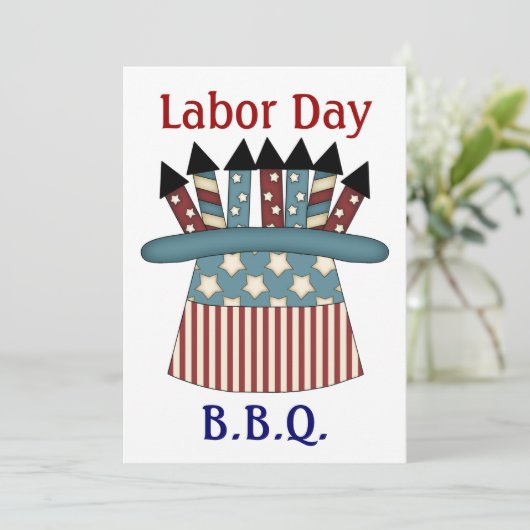 Arbeidsdag B.B.Q./Patriottisch Pet vol vuurwerk Kaart (Staand voorkant)