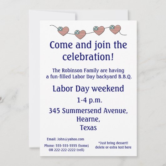 Arbeidsdag B.B.Q./Patriottisch Pet vol vuurwerk Kaart (Achterkant)