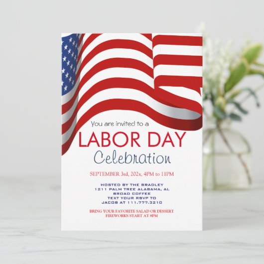 Arbeidsdag BBQ Party Worker Amerikaanse vlag Kaart (Staand voorkant)