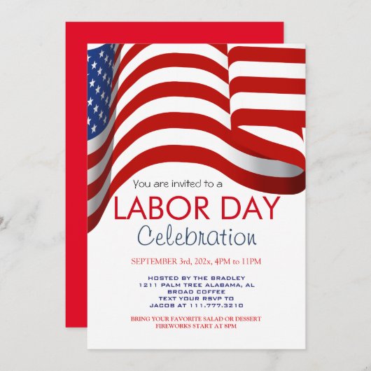 Arbeidsdag BBQ Party Worker Amerikaanse vlag Kaart (Voorkant / Achterkant)