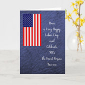 Arbeidsdag met vlag op donkerblauw blanco binnenin kaart (Gele Bloem)