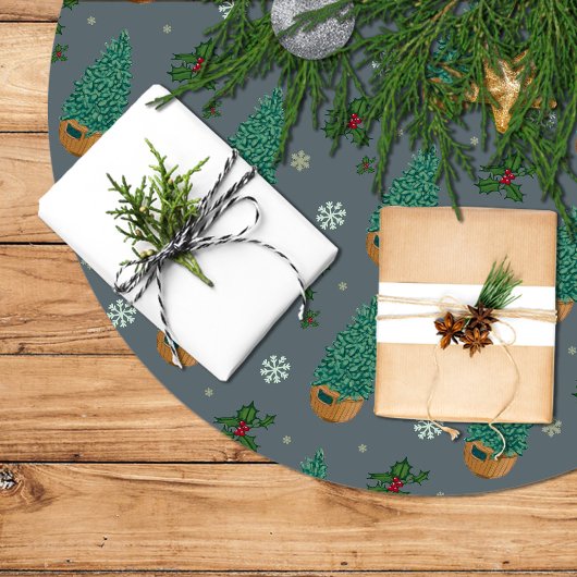 Árbol de navidad con acebo y copos de nieve kerstboom rok