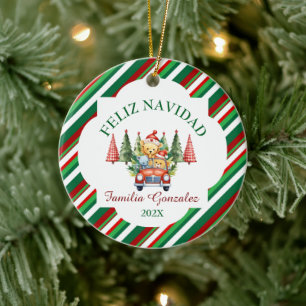Árbol español de navidad y bosques keramisch ornament