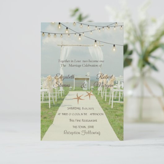 Arbor Beach Wedding Zee sterren String Lights Kaart (Staand voorkant)