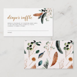 ARBOR Bohemian Feather Greenery Baby Diaper Raffle Plaatskaartje