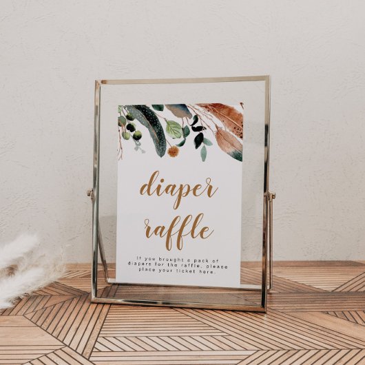ARBOR Bohemian Feather Greenery Baby Diaper Raffle Poster