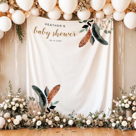 ARBOR Bohemian Feather Greenery Baby shower Wandkleed